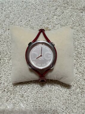 D&G Silver Dial Watch with Red Leather Strap